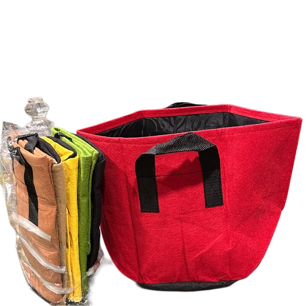 6 PLANTERS 5 gallons each heavy duty fabric containers with handles multicolor